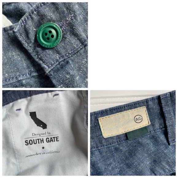 AG Adriano Goldschmied Denim Chambray Trouser Pant Blue Size 31R Green Label - Picture 8 of 11